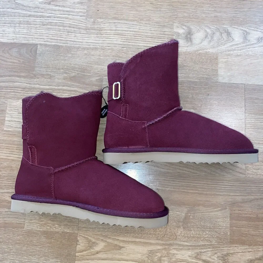 Style & Co Teenyy suede winter Booties Burgundy Faux Fur Lined Boots sz 10 New